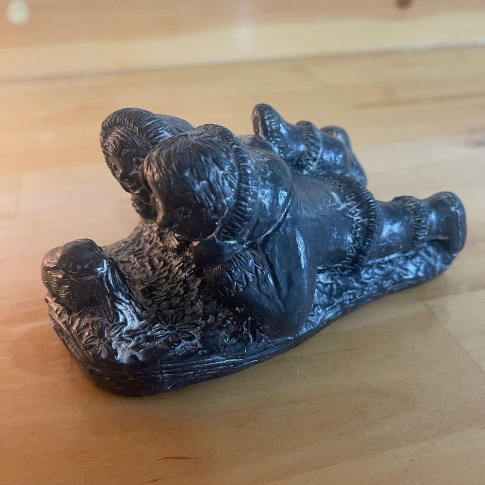 The‎ Wolf Sculptures Inuit Couple Stone Carving Canada Signed Art